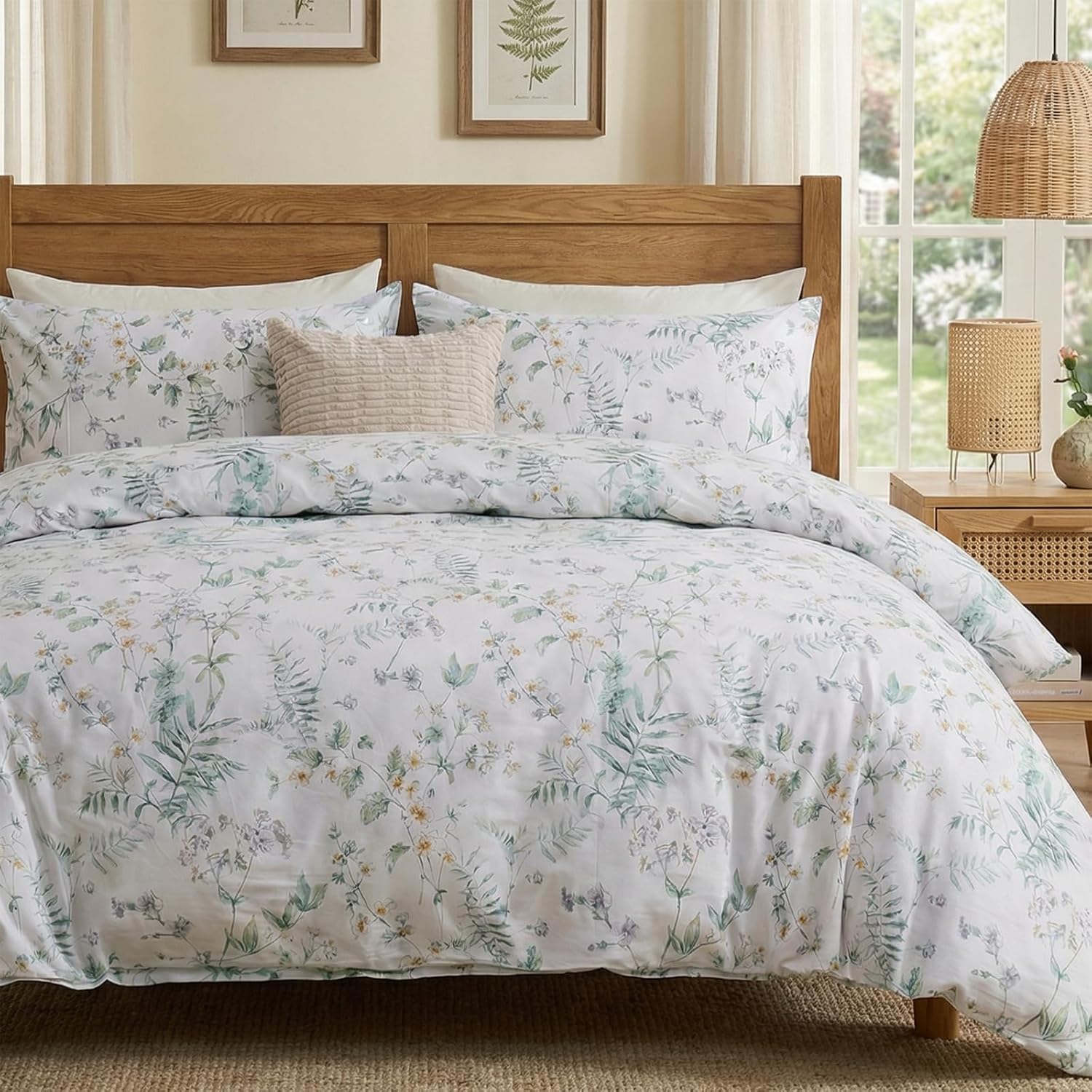 100% Cotton Duvet Cover Queen Size, Black and White Leaf Pattern Bedding Set with Zipper Closure, 3 Pcs Breathable and Soft Floral Duvet Cover for All Season