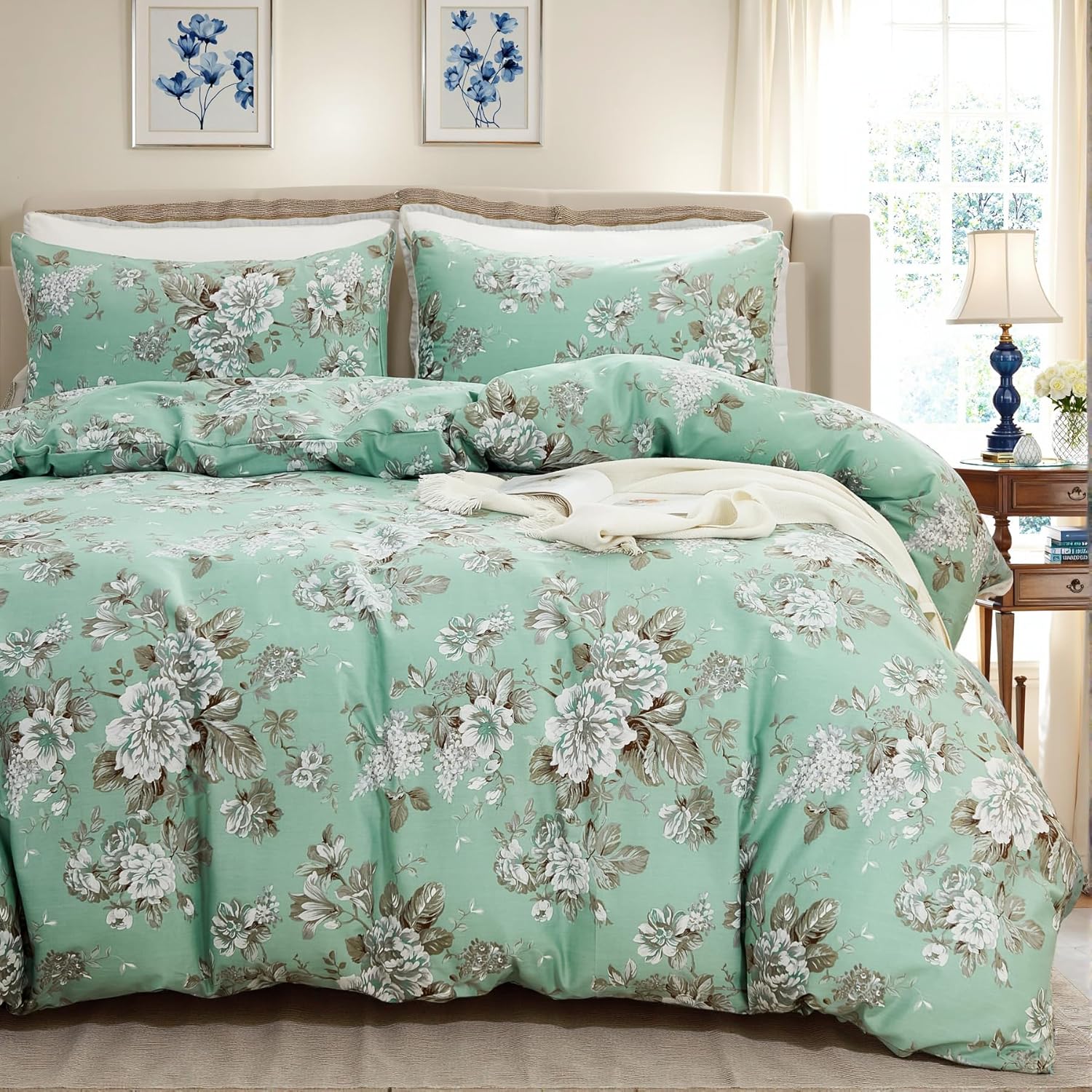 100% Cotton Duvet Cover Queen Size, Black and White Leaf Pattern Bedding Set with Zipper Closure, 3 Pcs Breathable and Soft Floral Duvet Cover for All Season