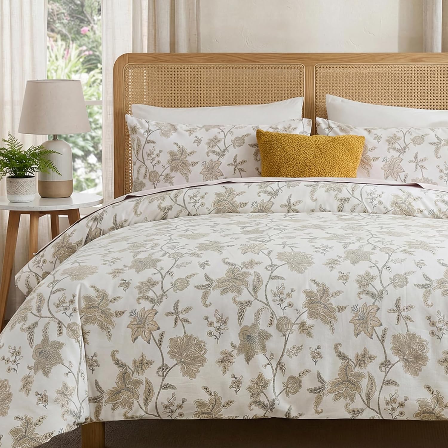 100% Cotton Duvet Cover Queen Size, Black and White Leaf Pattern Bedding Set with Zipper Closure, 3 Pcs Breathable and Soft Floral Duvet Cover for All Season