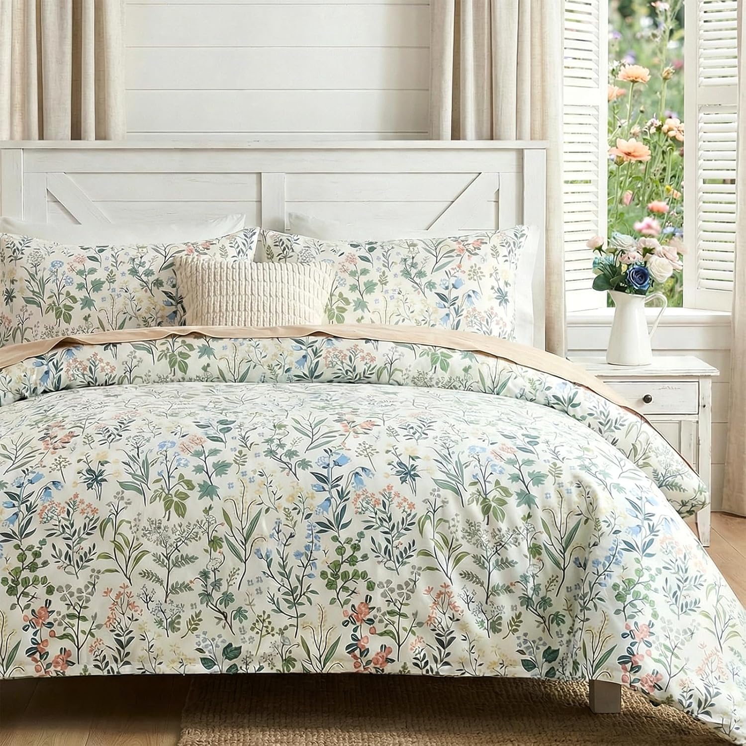 100% Cotton Duvet Cover Queen Size, Black and White Leaf Pattern Bedding Set with Zipper Closure, 3 Pcs Breathable and Soft Floral Duvet Cover for All Season