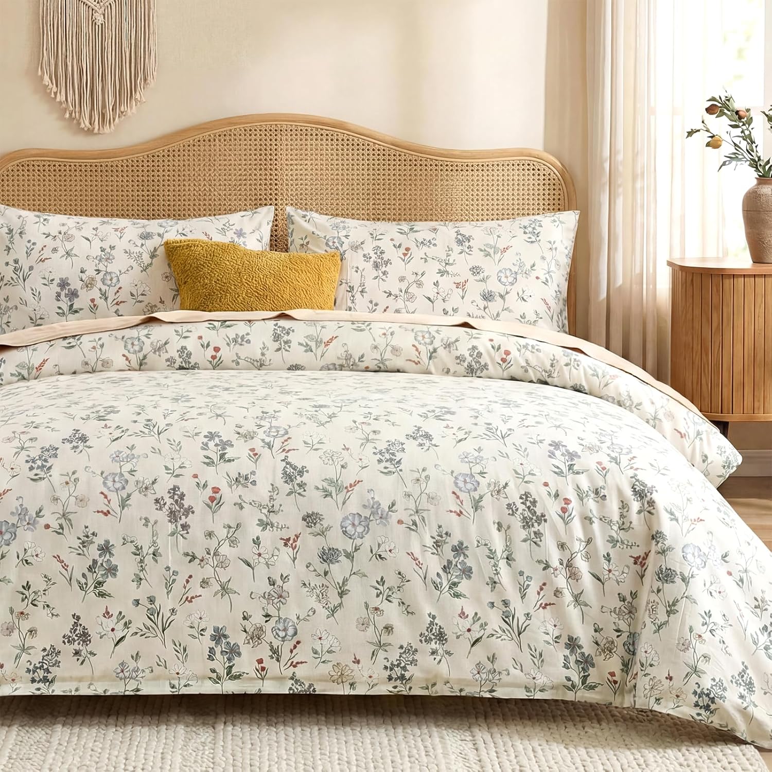 100% Cotton Duvet Cover Queen Size, Black and White Leaf Pattern Bedding Set with Zipper Closure, 3 Pcs Breathable and Soft Floral Duvet Cover for All Season