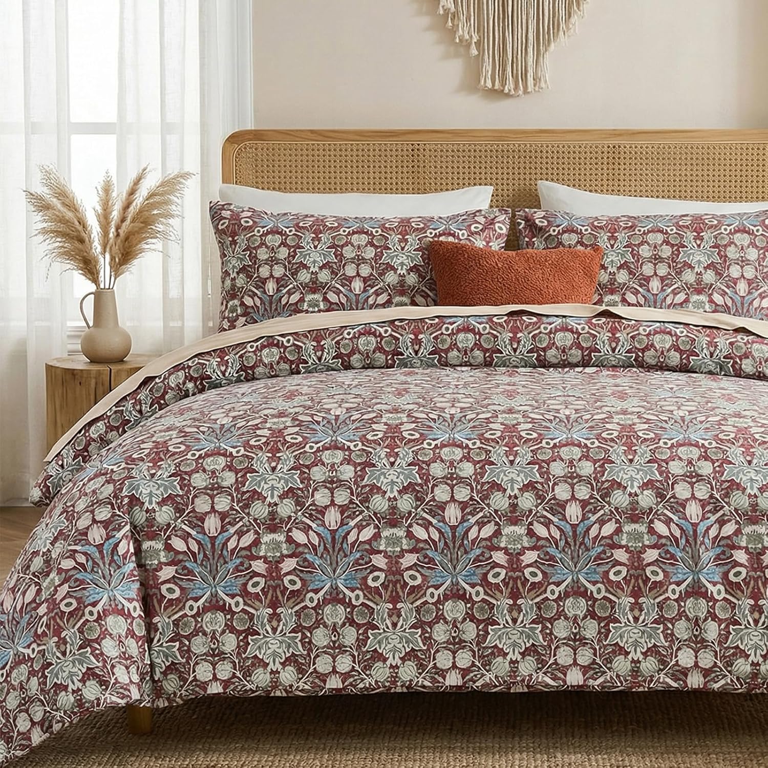 100% Cotton Duvet Cover Queen Size, Black and White Leaf Pattern Bedding Set with Zipper Closure, 3 Pcs Breathable and Soft Floral Duvet Cover for All Season