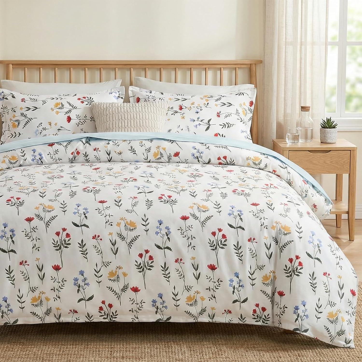 100% Cotton Duvet Cover Queen Size, Black and White Leaf Pattern Bedding Set with Zipper Closure, 3 Pcs Breathable and Soft Floral Duvet Cover for All Season
