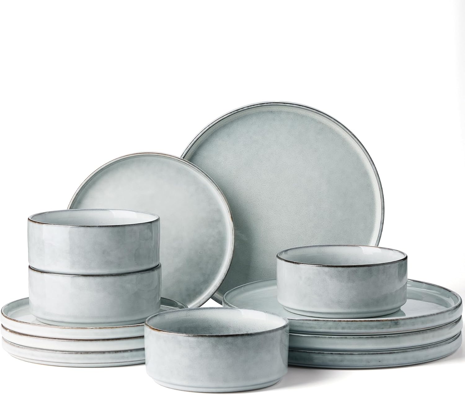 Nebula Plates and Bowls Set, 12 Pieces Dinnerware Sets, Dishes Set for 4, White