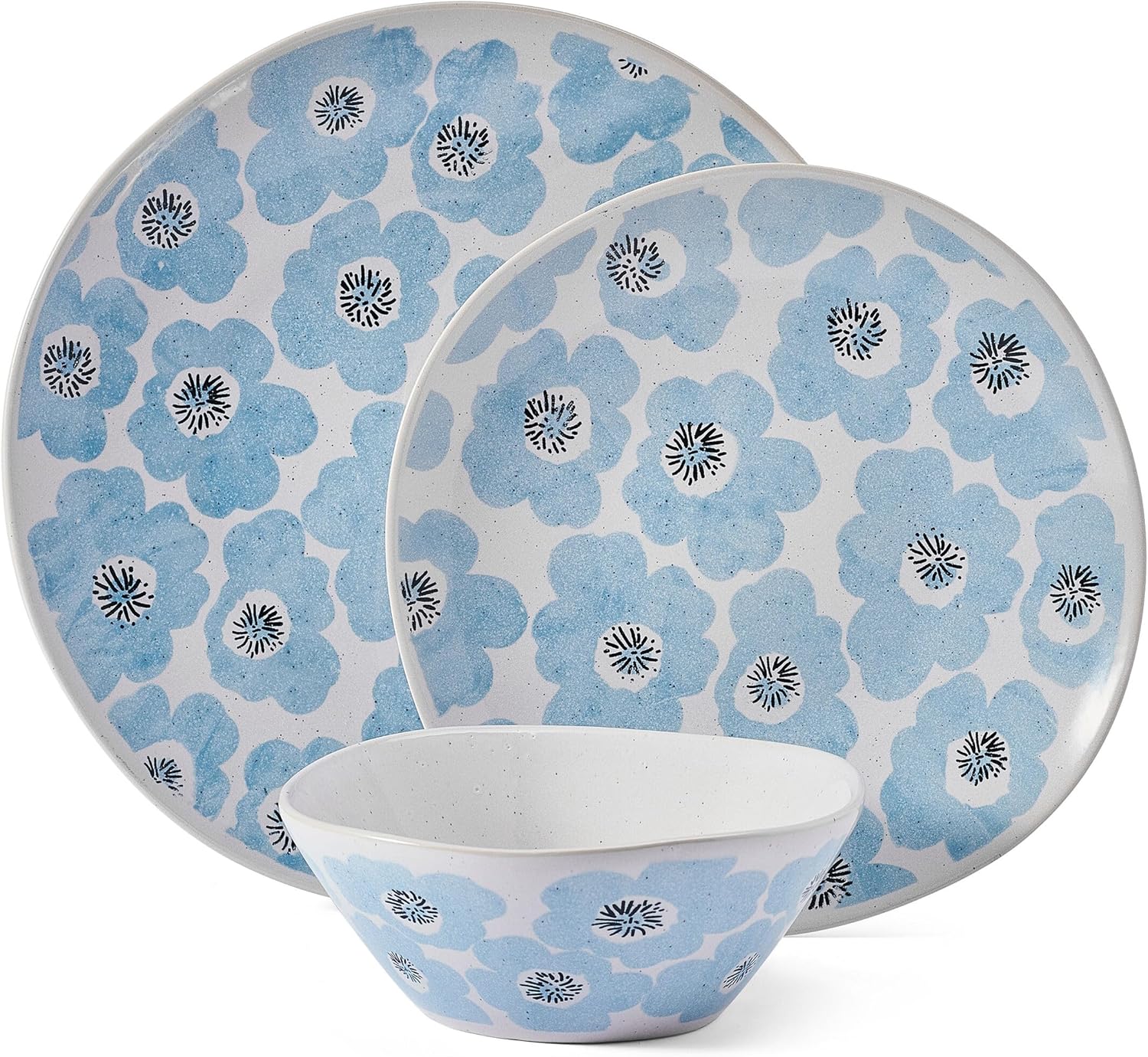 12 Piece Dinner Set for 4 with Plates and Bowls, Vibrant Floral Design