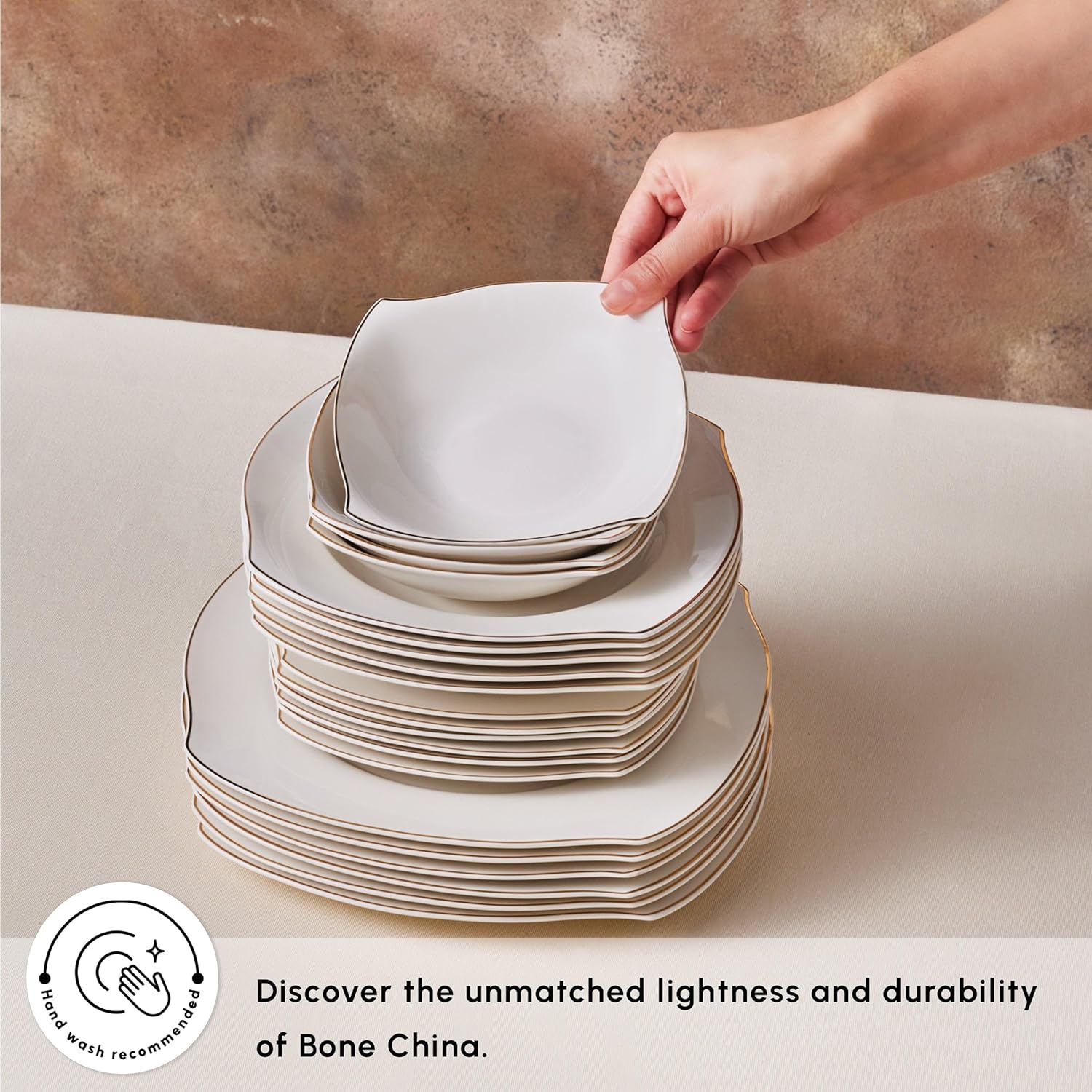 53 Piece Dinner Set for 12 People, Fine Porcelain Dinnerware with Plates, Bowls, Square Serving Dishes, Salt and Pepper Shakers, Elegant and Ideal for Special Occasions