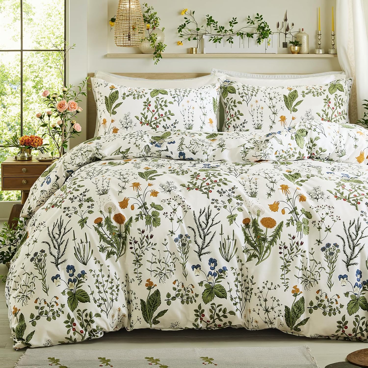 100% Cotton Duvet Cover Queen Size, Black and White Leaf Pattern Bedding Set with Zipper Closure, 3 Pcs Breathable and Soft Floral Duvet Cover for All Season
