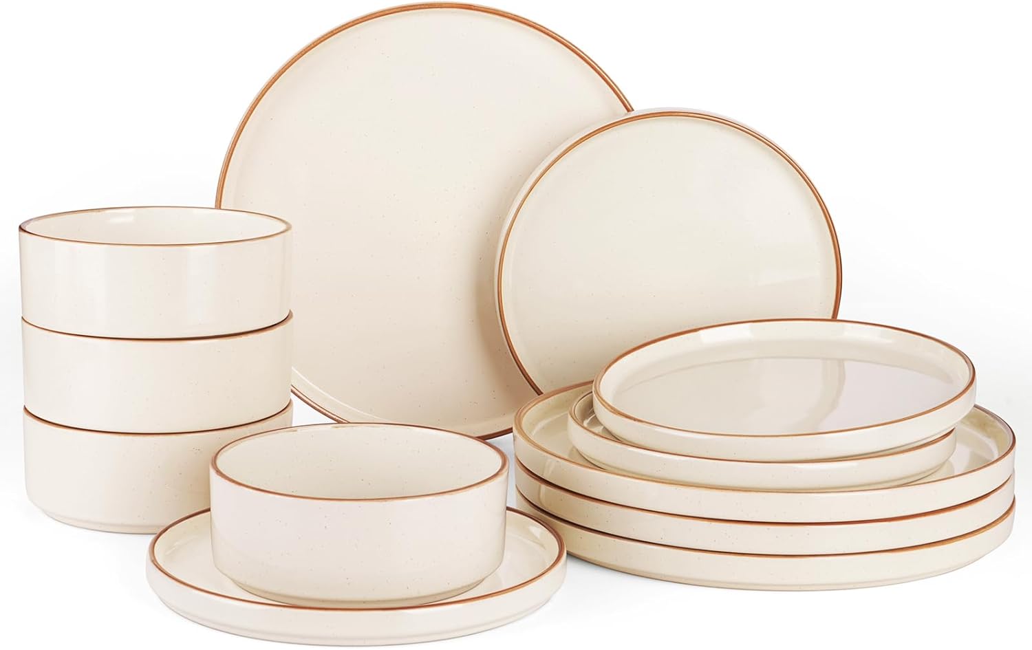 Nebula Plates and Bowls Set, 12 Pieces Dinnerware Sets, Dishes Set for 4, White