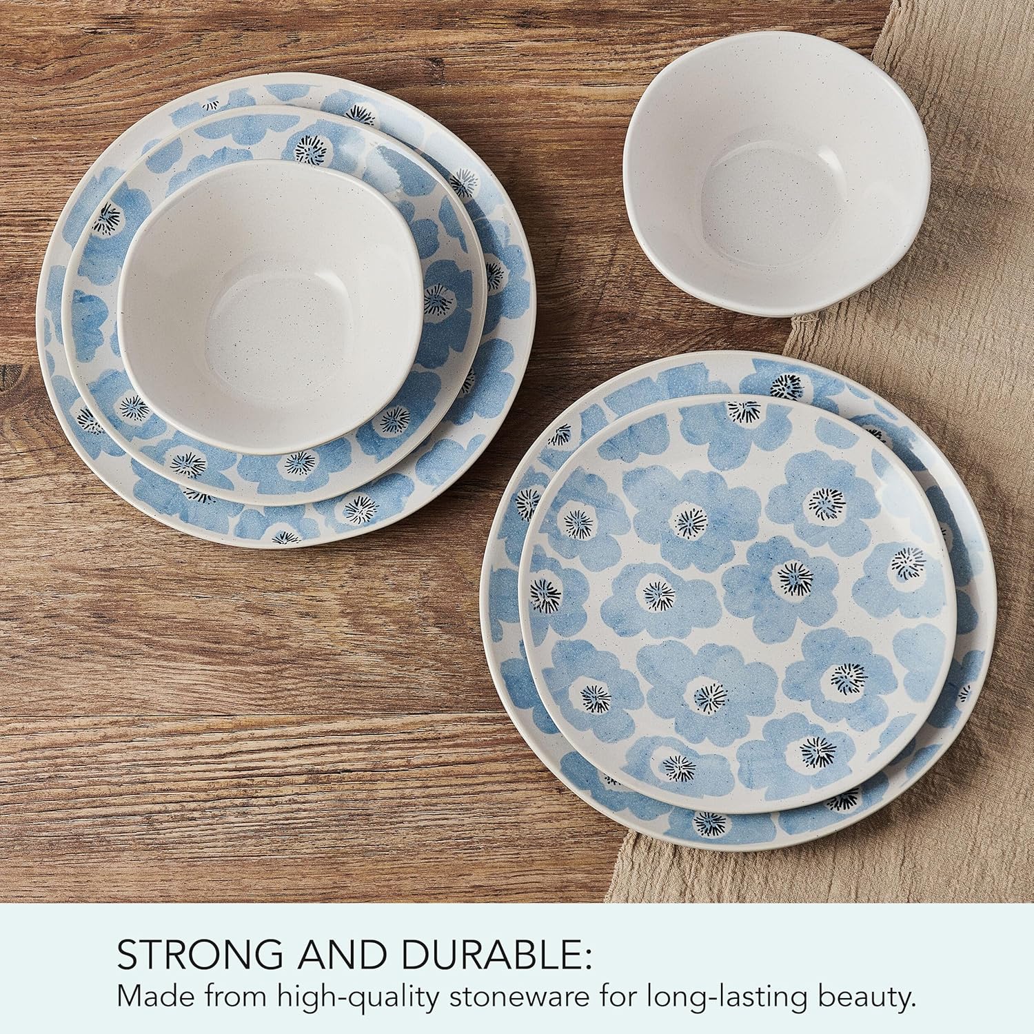 12 Piece Dinner Set for 4 with Plates and Bowls, Vibrant Floral Design