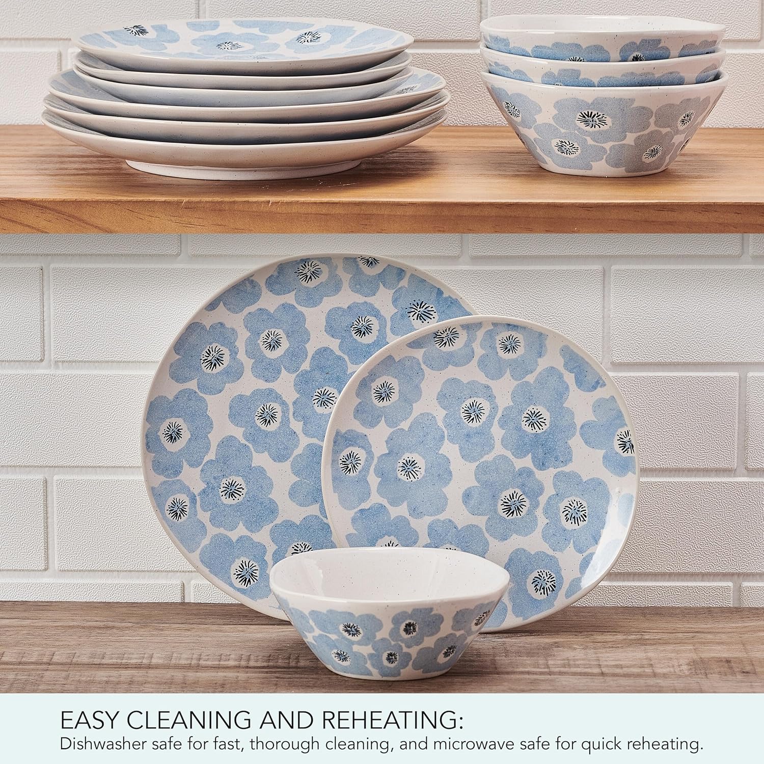 12 Piece Dinner Set for 4 with Plates and Bowls, Vibrant Floral Design