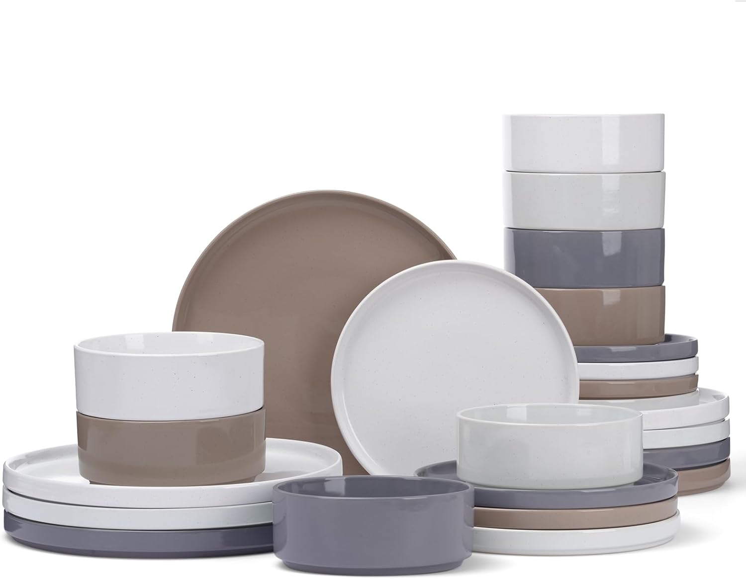 Nebula Plates and Bowls Set, 12 Pieces Dinnerware Sets, Dishes Set for 4, White