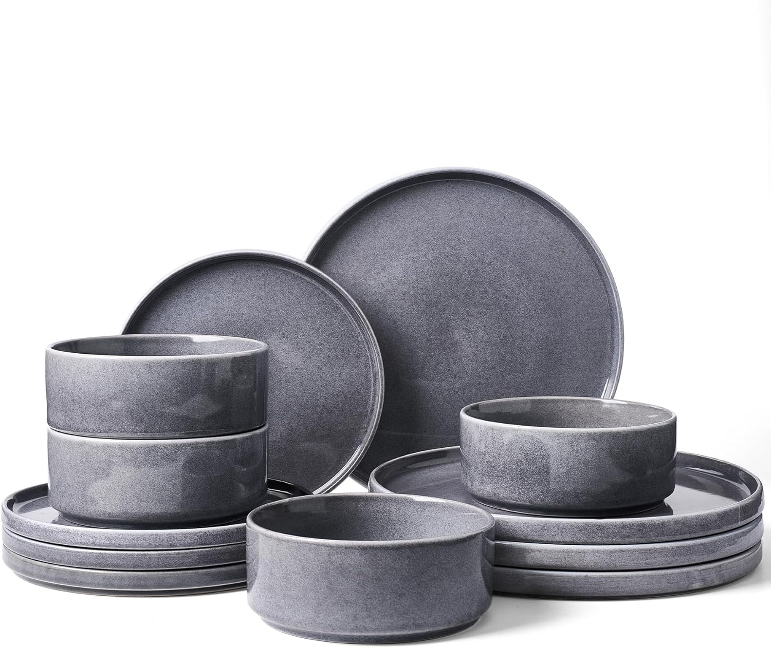 Nebula Plates and Bowls Set, 12 Pieces Dinnerware Sets, Dishes Set for 4, White