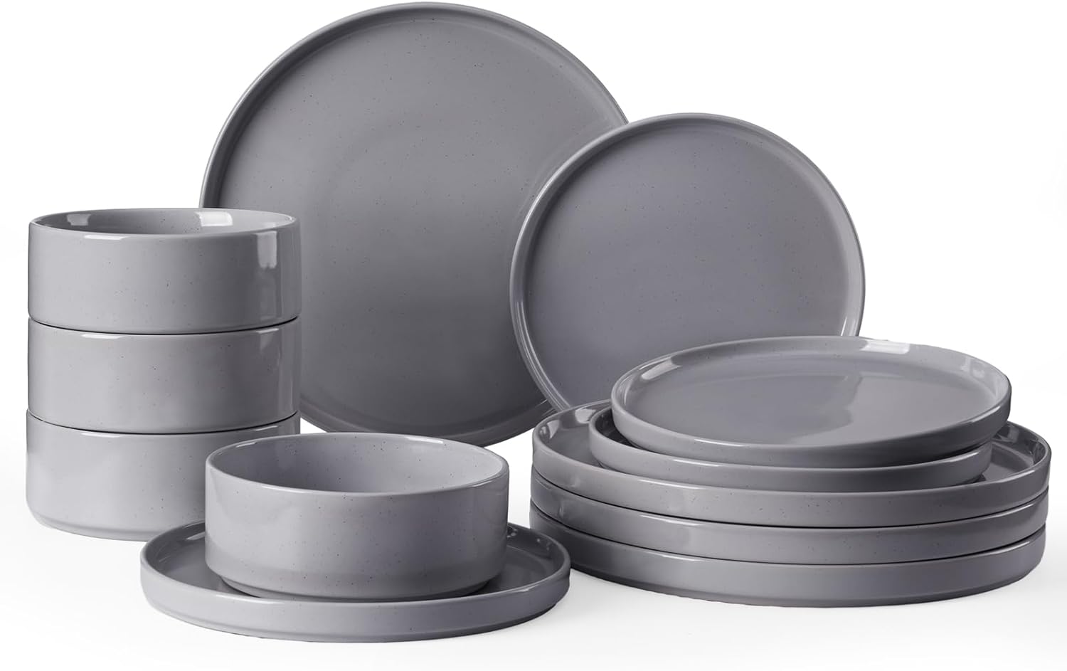 Nebula Plates and Bowls Set, 12 Pieces Dinnerware Sets, Dishes Set for 4, White