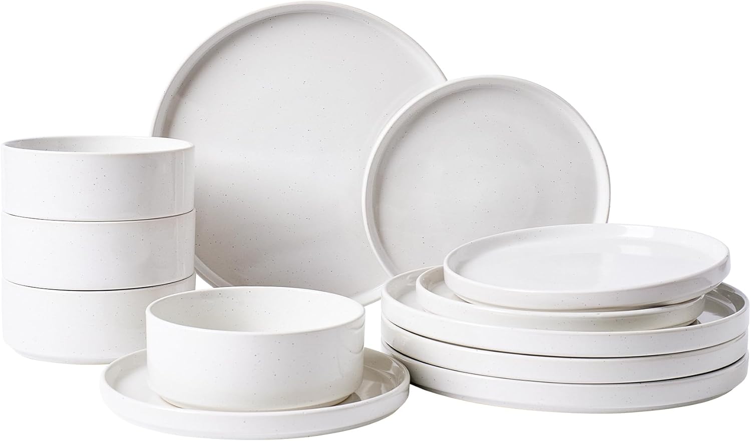 Nebula Plates and Bowls Set, 12 Pieces Dinnerware Sets, Dishes Set for 4, White