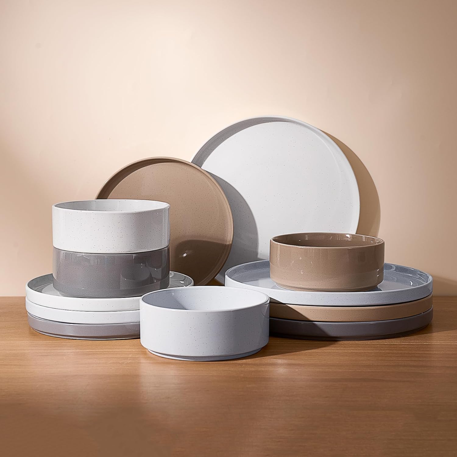 Nebula Plates and Bowls Set, 12 Pieces Dinnerware Sets, Dishes Set for 4, White