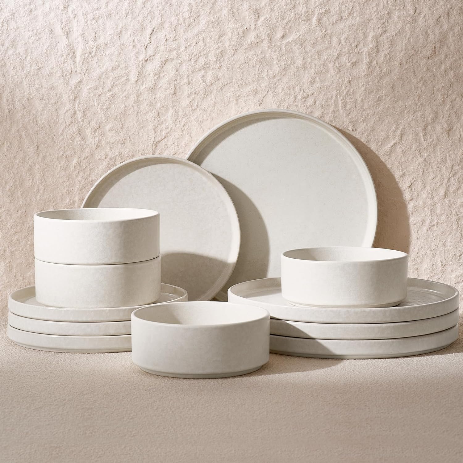 Nebula Plates and Bowls Set, 12 Pieces Dinnerware Sets, Dishes Set for 4, White