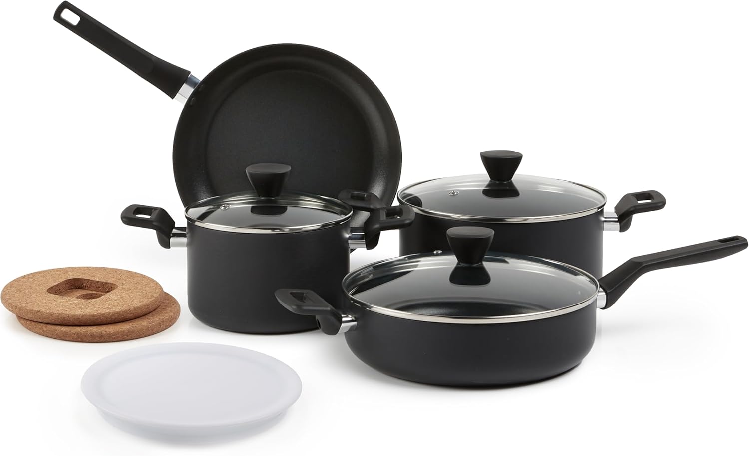 15 Piece Cookware with Non-Stick Coating, Black