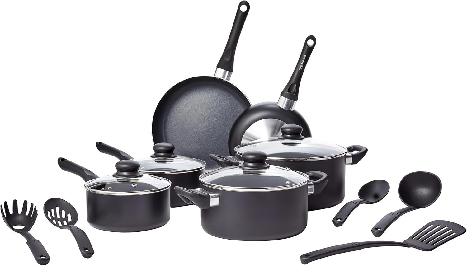 15 Piece Cookware with Non-Stick Coating, Black