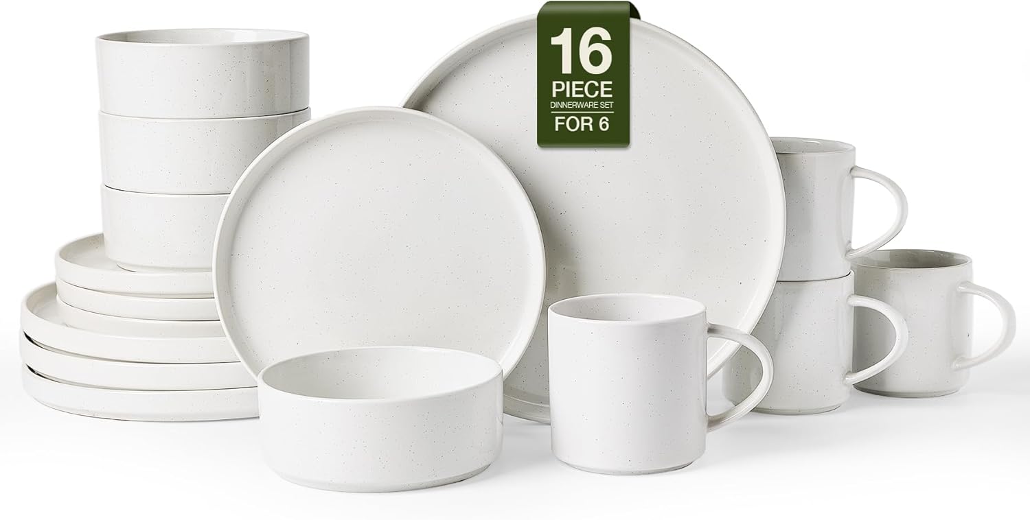 Nebula Plates and Bowls Set, 12 Pieces Dinnerware Sets, Dishes Set for 4, White