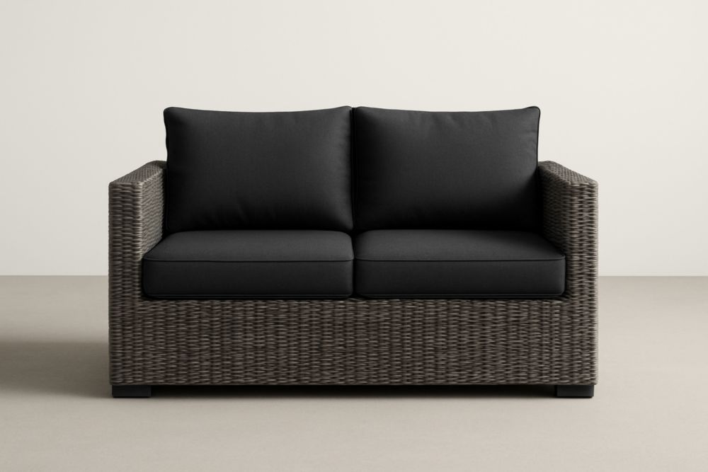 Divano a Due Posti in Rattan Sintetico Grigio Antracite-Dwellhabito