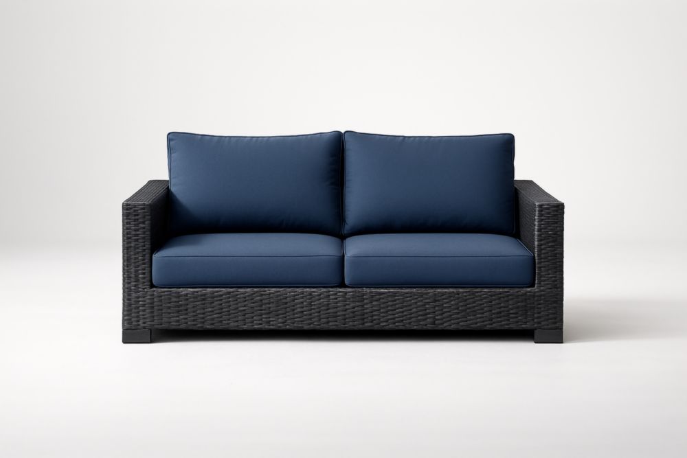 Divano a Due Posti in Rattan Sintetico Blu Scuro-Dwellhabito