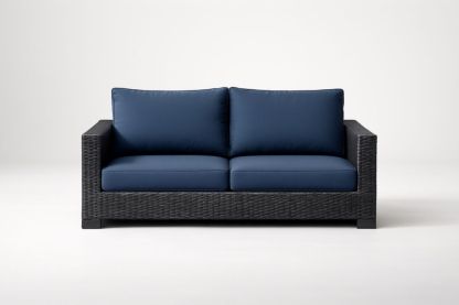 Divano a Due Posti in Rattan Sintetico Blu Scuro-Dwellhabito