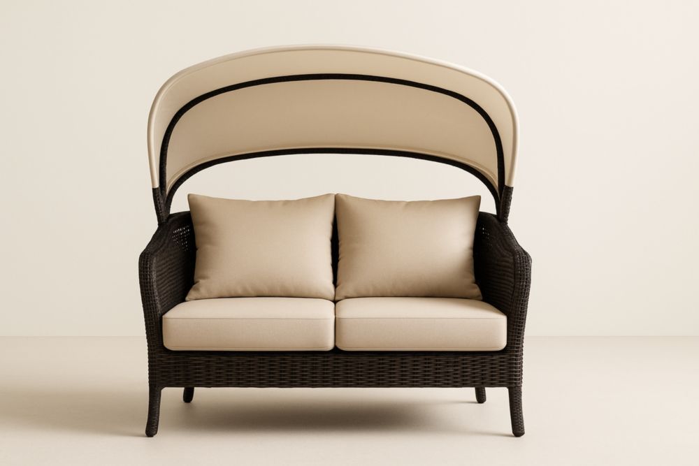 Divano da Esterno a Due Posti in Rattan con Tettuccio Regolabile Beige-Dwellhabito