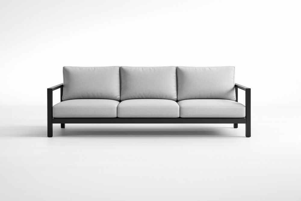 Divano da giardino a 3 posti in acciaio con tessuto in poliestere grigio-Dwellhabito