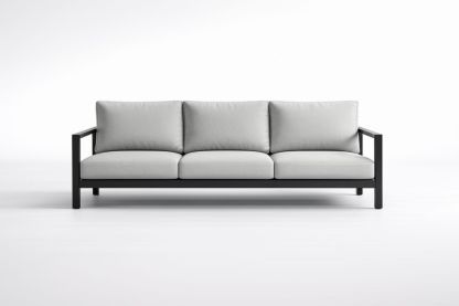 Divano da giardino a 3 posti in acciaio con tessuto in poliestere grigio-Dwellhabito