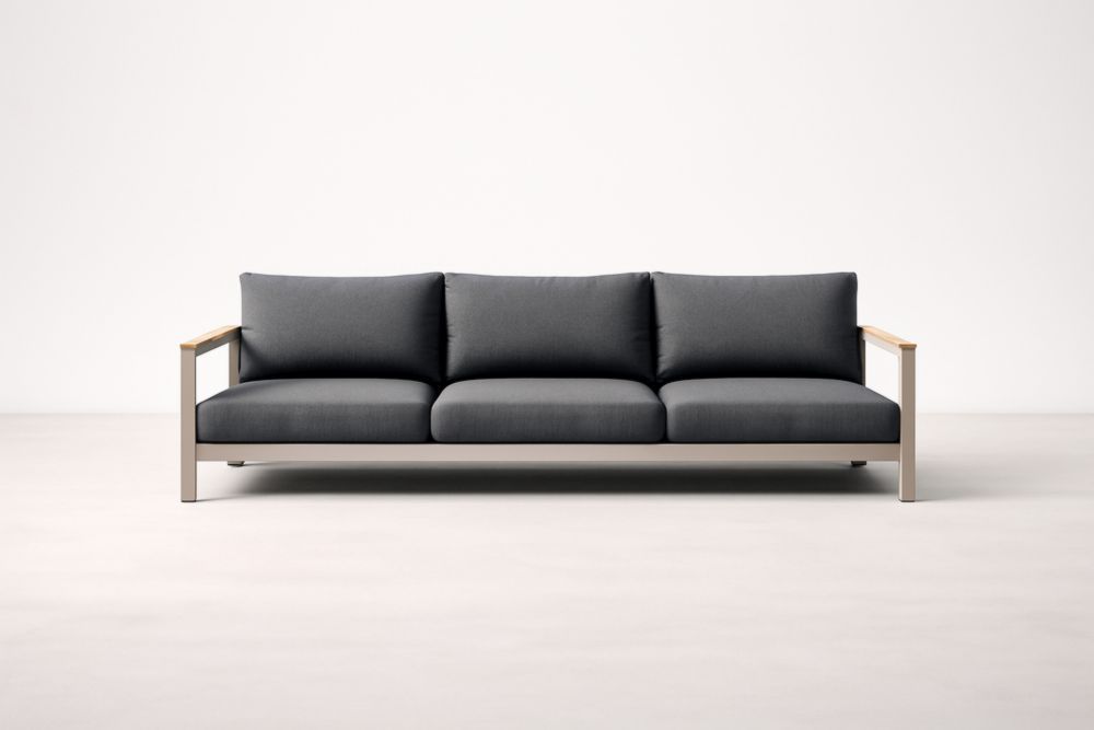 Divano da giardino a 3 posti in acciaio con rivestimento in tessuto poliestere grigio-Dwellhabito