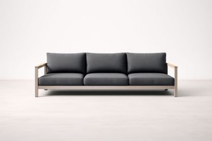 Divano da giardino a 3 posti in acciaio con rivestimento in tessuto poliestere grigio-Dwellhabito