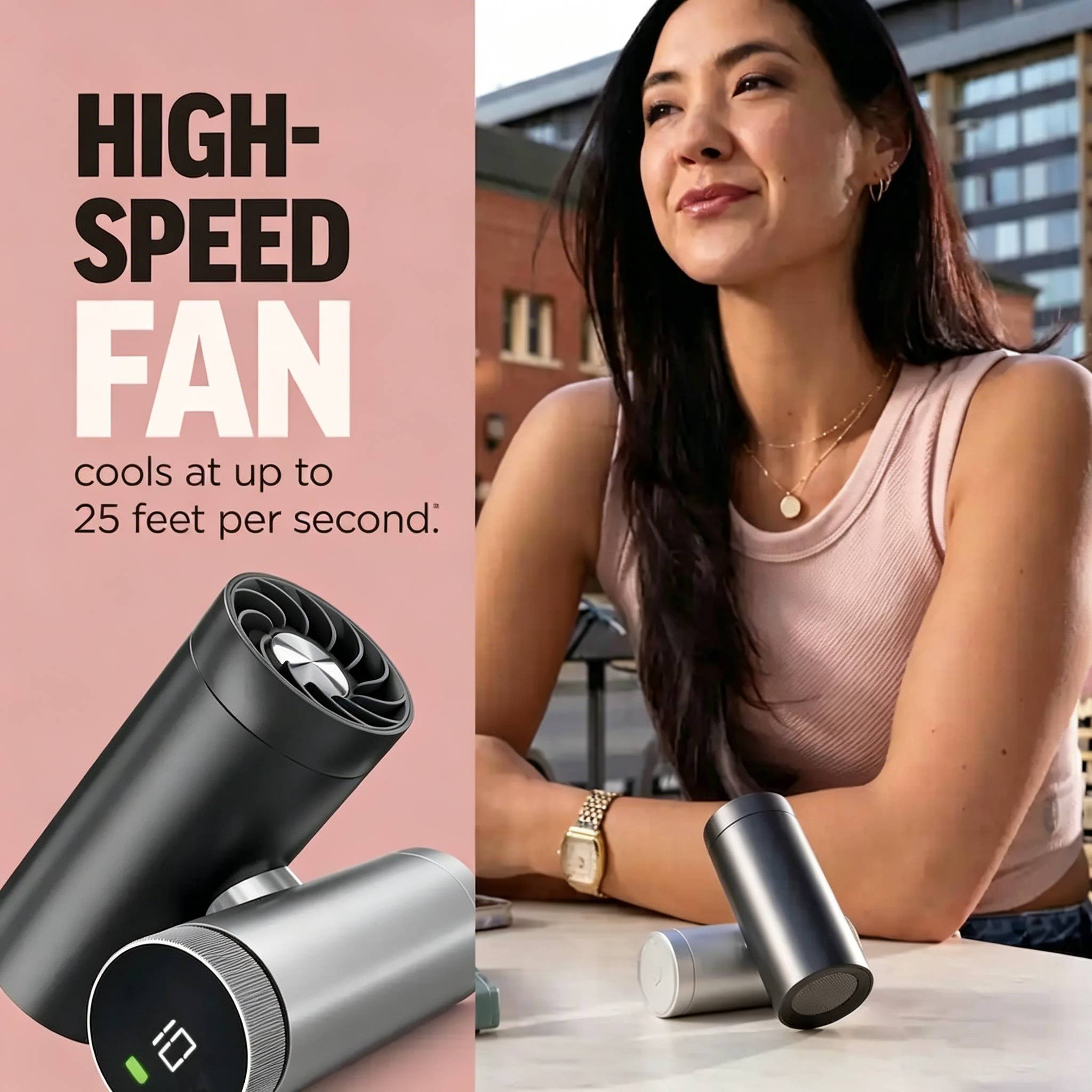 The 2-in-1 Personal Cooling System with Fan, Dry-Touch Mist – Portable, Handheld, Rose Gold