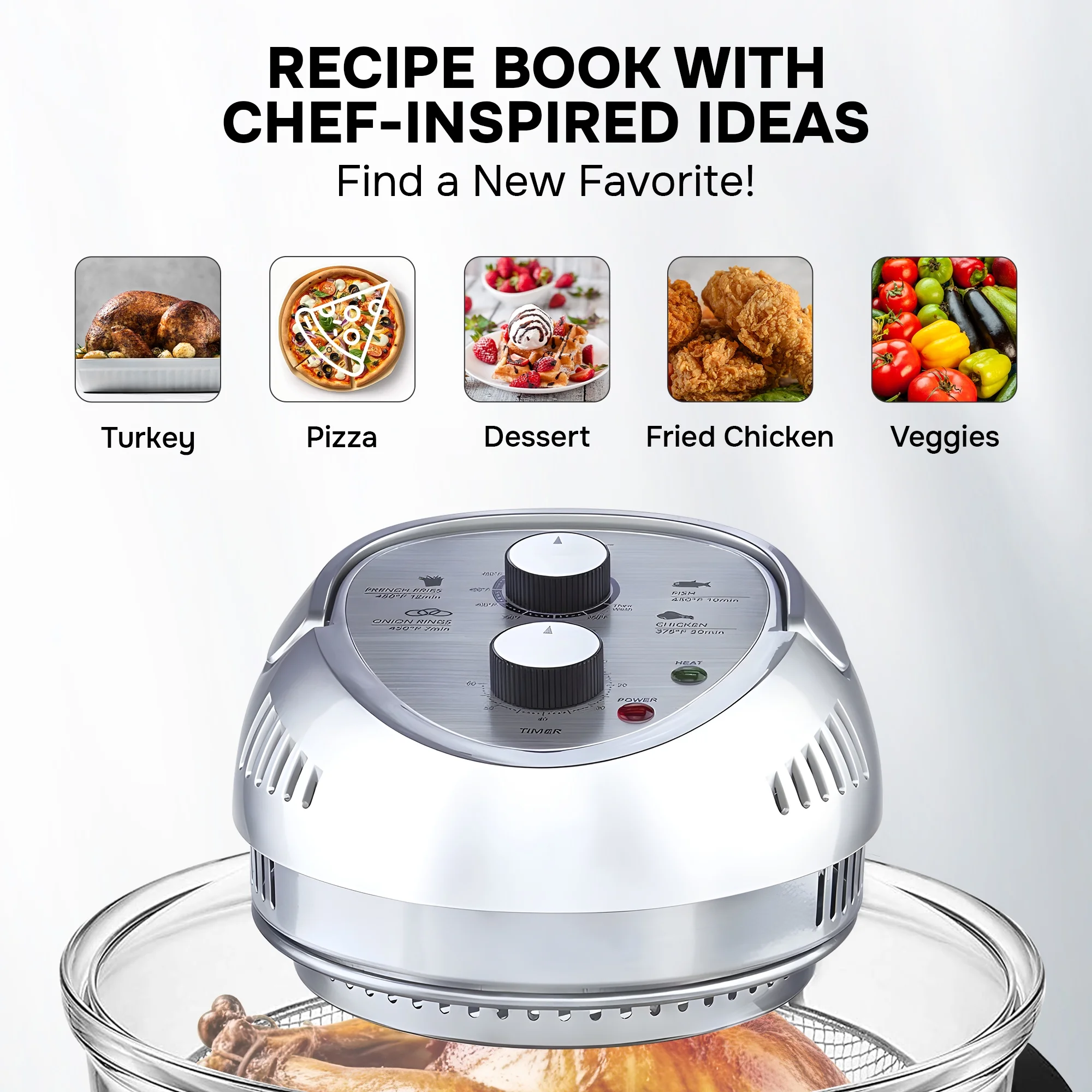🎉Last Day 50% OFF⏰️ GraniteStone Air Fryer Toaster Oven Combo 16Qt Kitchen Countertop Convection Rotisserie 1300W Large Glass Bowl, Black