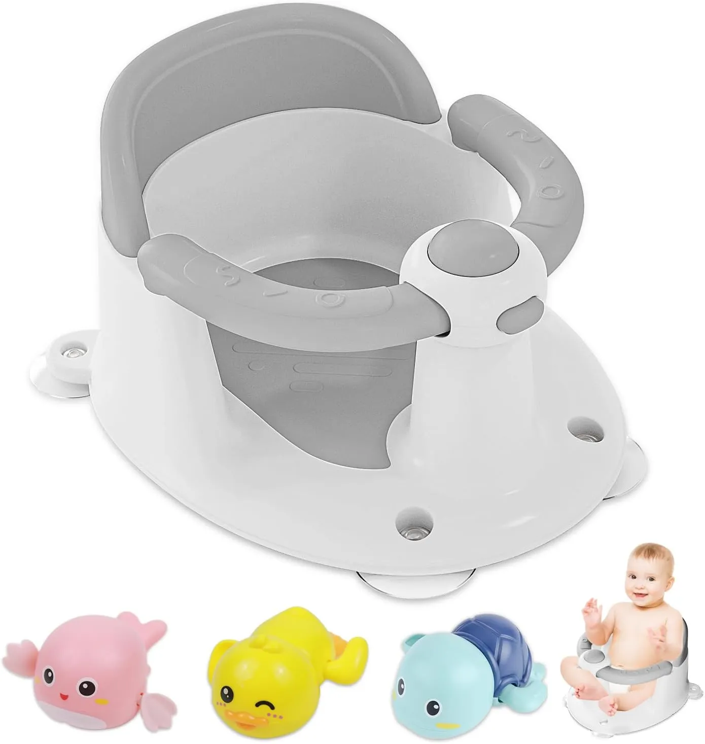 Baby Bath Seat for Babies 6 Months & Up, Non-Slip Infant Toddler Baby Bathtub Bath Seat for Sitting Up, Baby Tub Seat with Suction Cups for Shower (Grey)