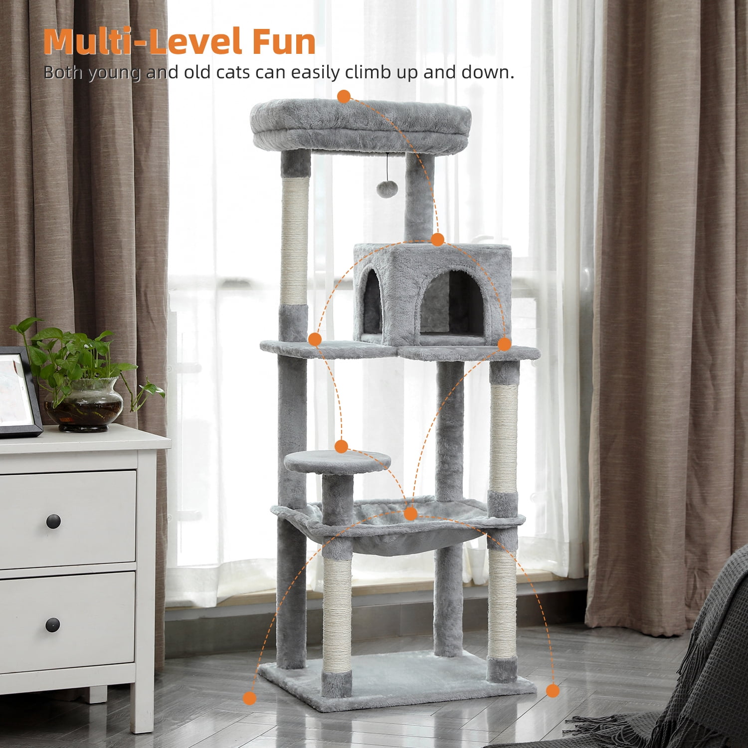 Cat Tree for Large Cats 56"Tall Cat Tower Condo with Scratching Post for Indoor Cats