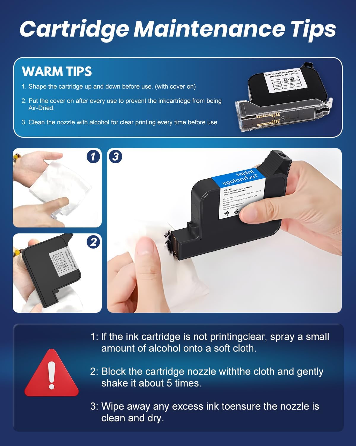 Portable Handheld Inkjet Printer Gun-0.5 Inch Nozzle for Logo/Batch Number/QR Code on Any Surface (Metal,Wood,Glass,Cloth,Carton) with Quick-Drying Ink & Multi-Language Support