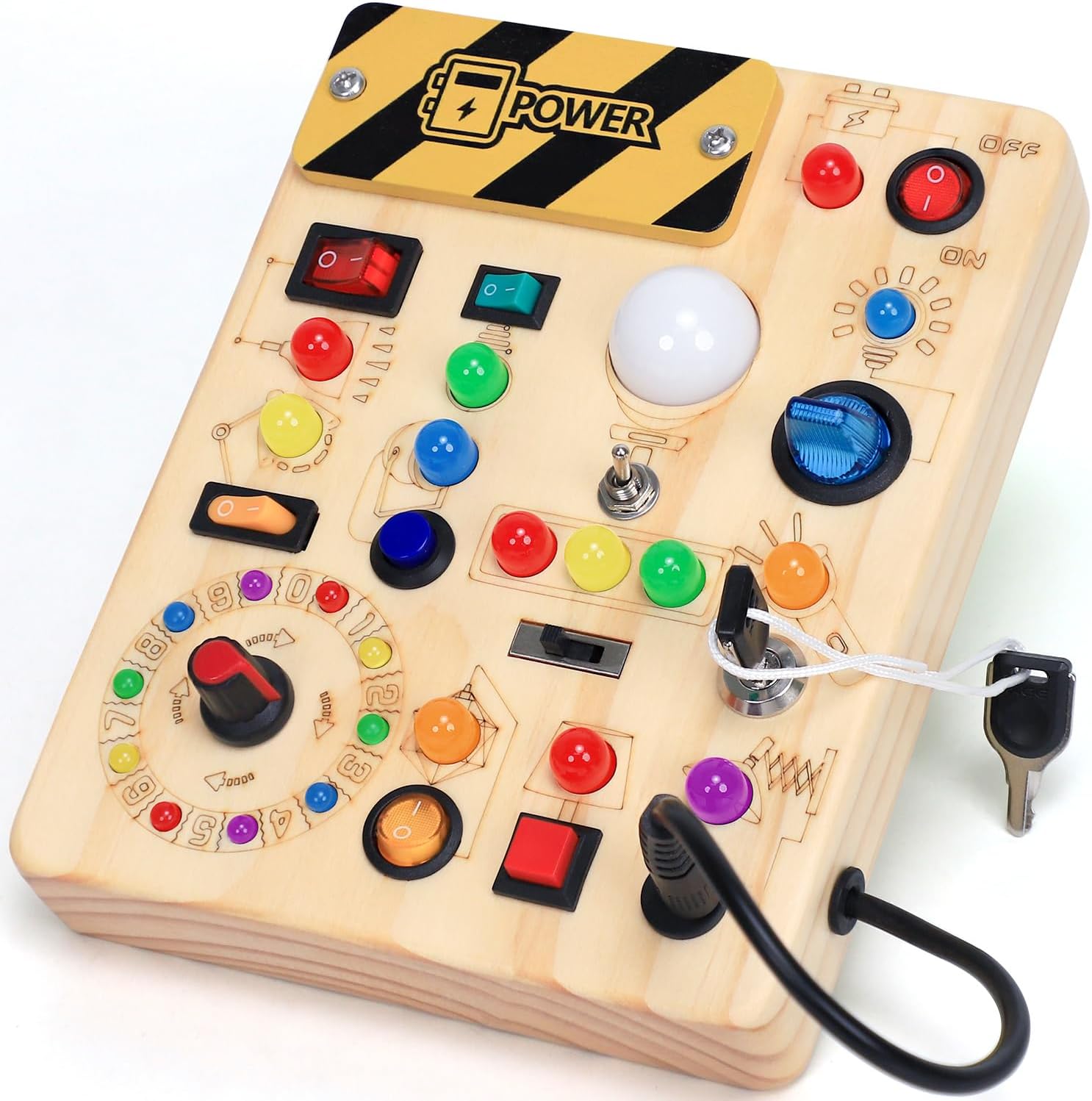 Wooden Busy Board with LED Light Montessori Baby Learning Toys for Toddlers