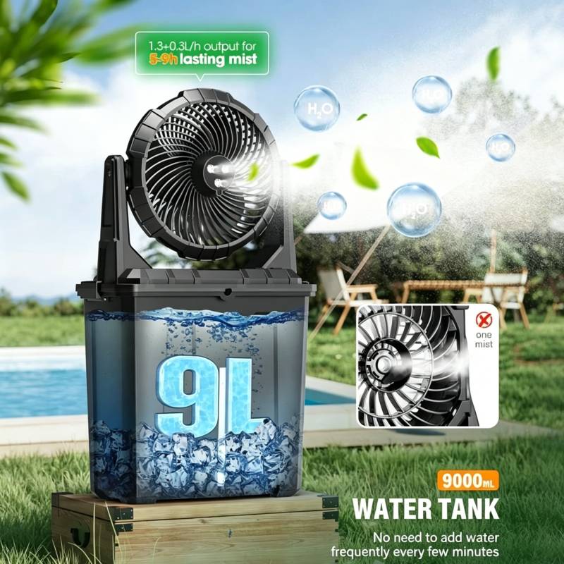 Portable Rechargeable Misting Fan with 9L Water Tank and 3 Speeds