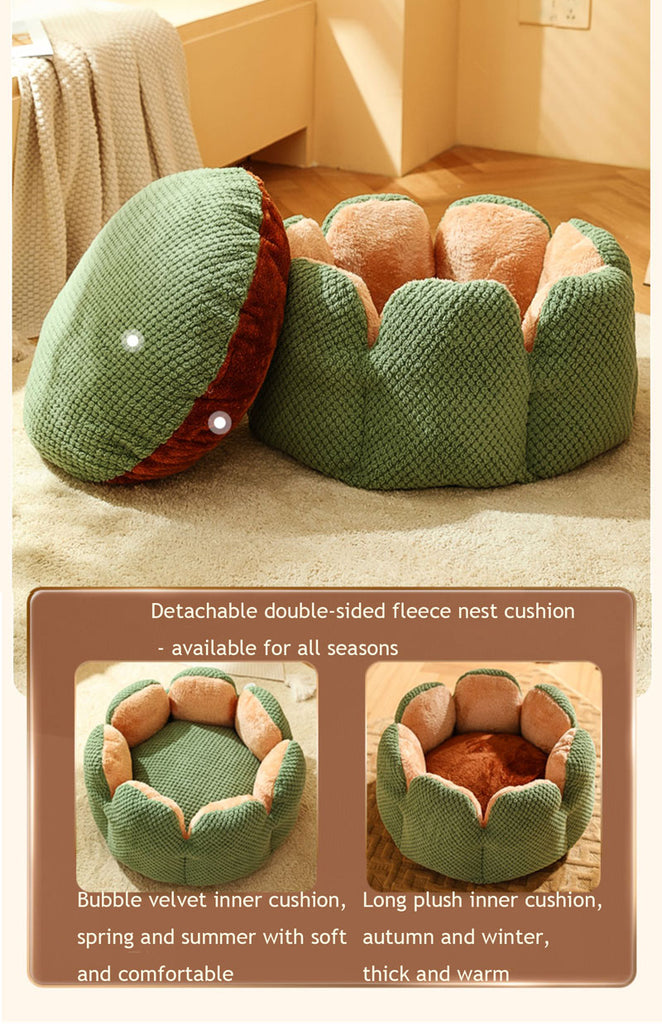 Cat Bed Super Soft Kennel Flower Cat Nest Washable 3 Color Cat Cushion House