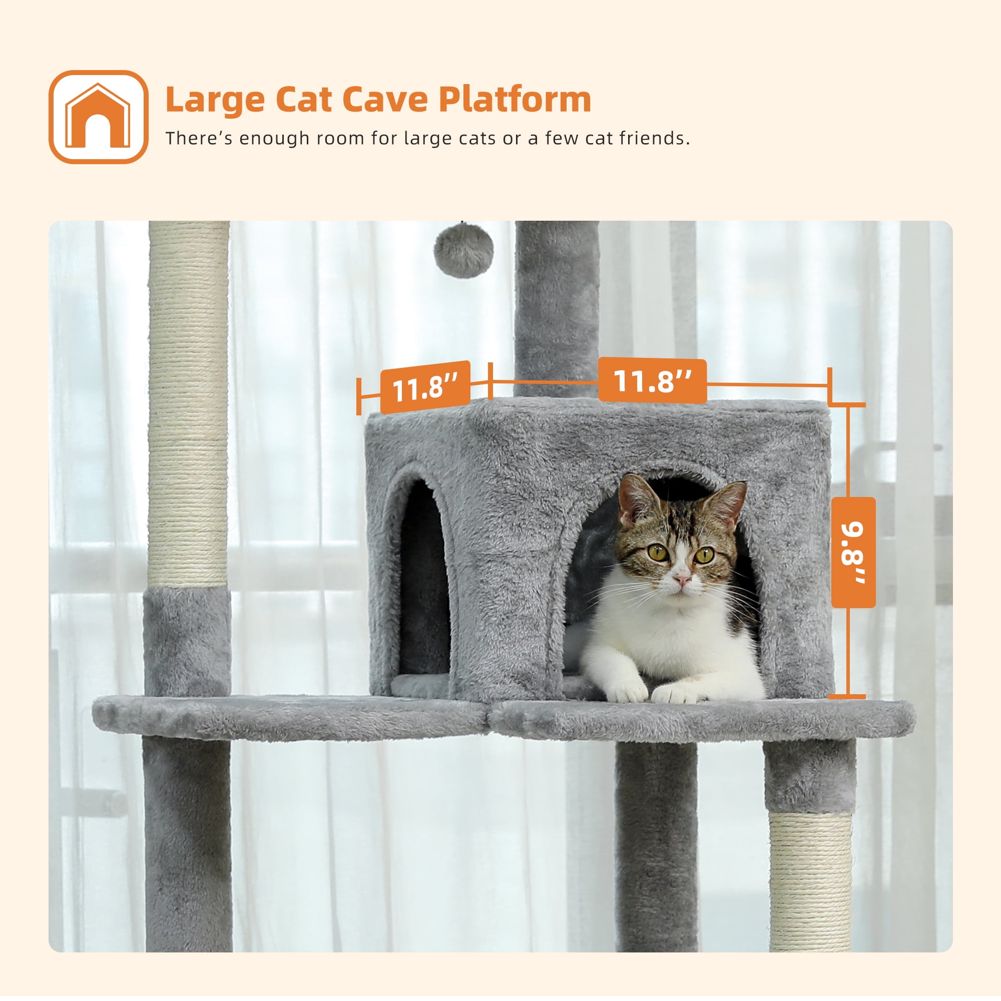Cat Tree for Large Cats 56"Tall Cat Tower Condo with Scratching Post for Indoor Cats