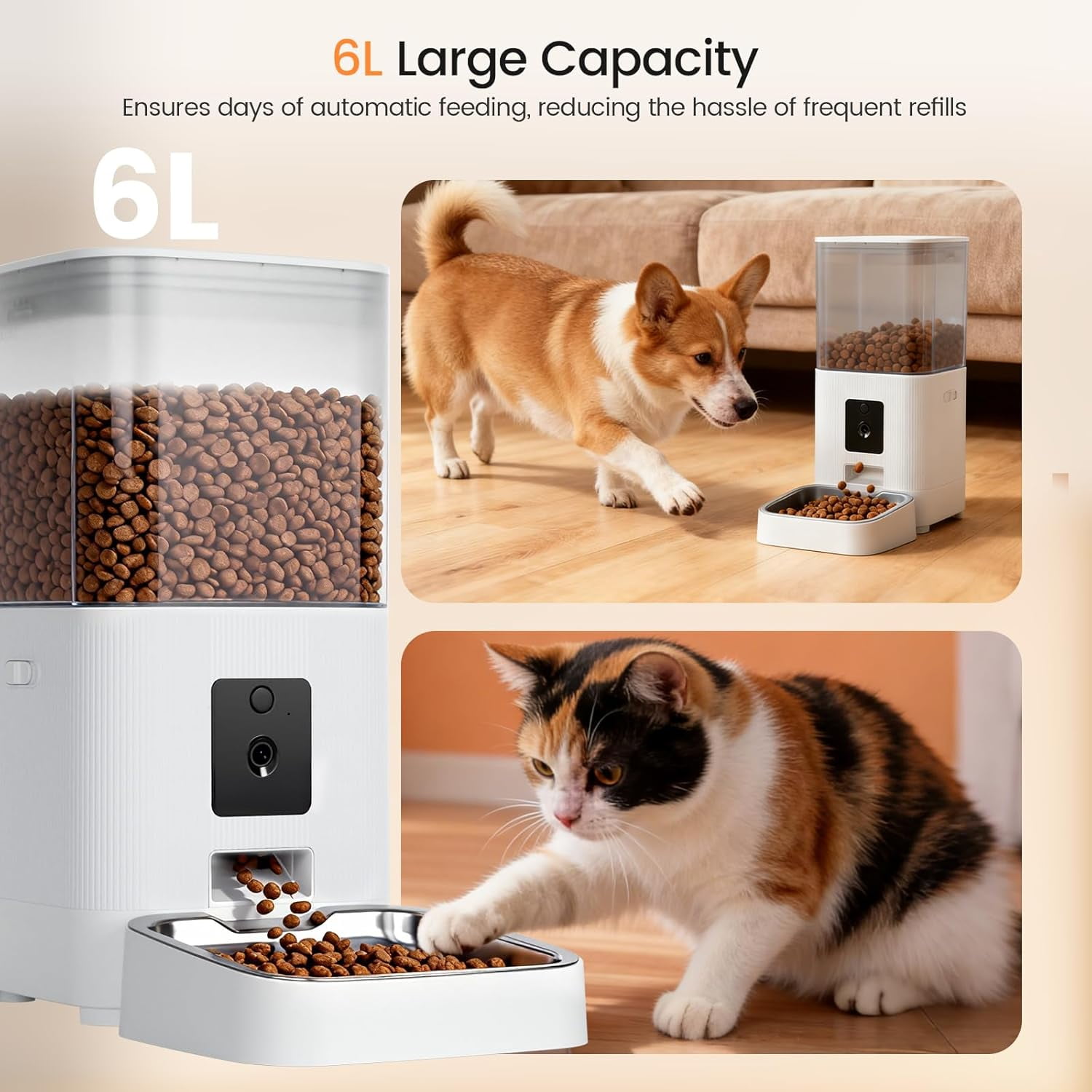 Smart Pet Feeder with Camera & Audio 6L,5G WiFi APP Control,Dual Power for Dogs