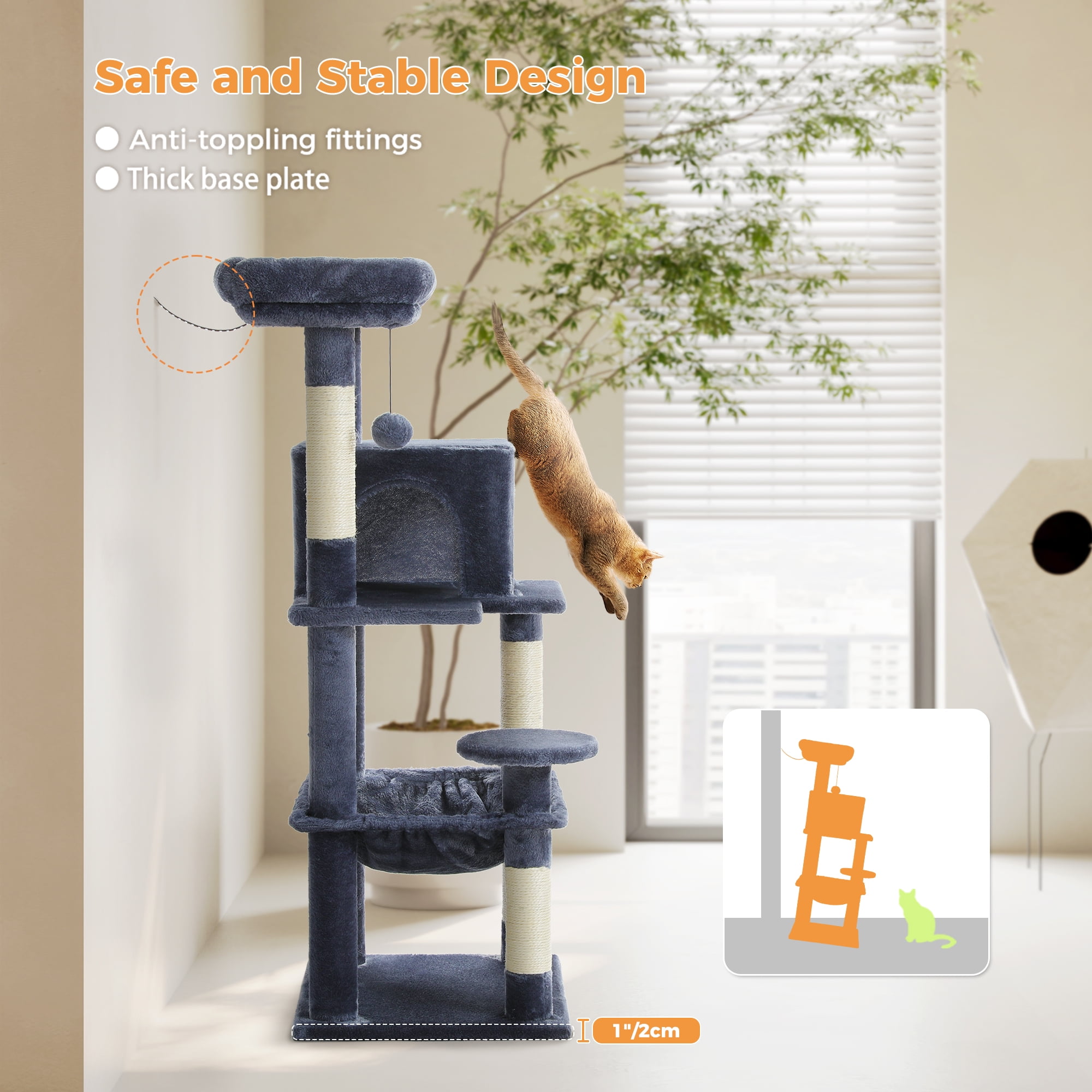 Cat Tree for Large Cats 56"Tall Cat Tower Condo with Scratching Post for Indoor Cats
