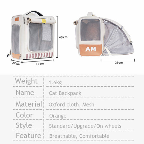 Cat Carrier Backpack Expandable Orange Cat Bag On Wheels