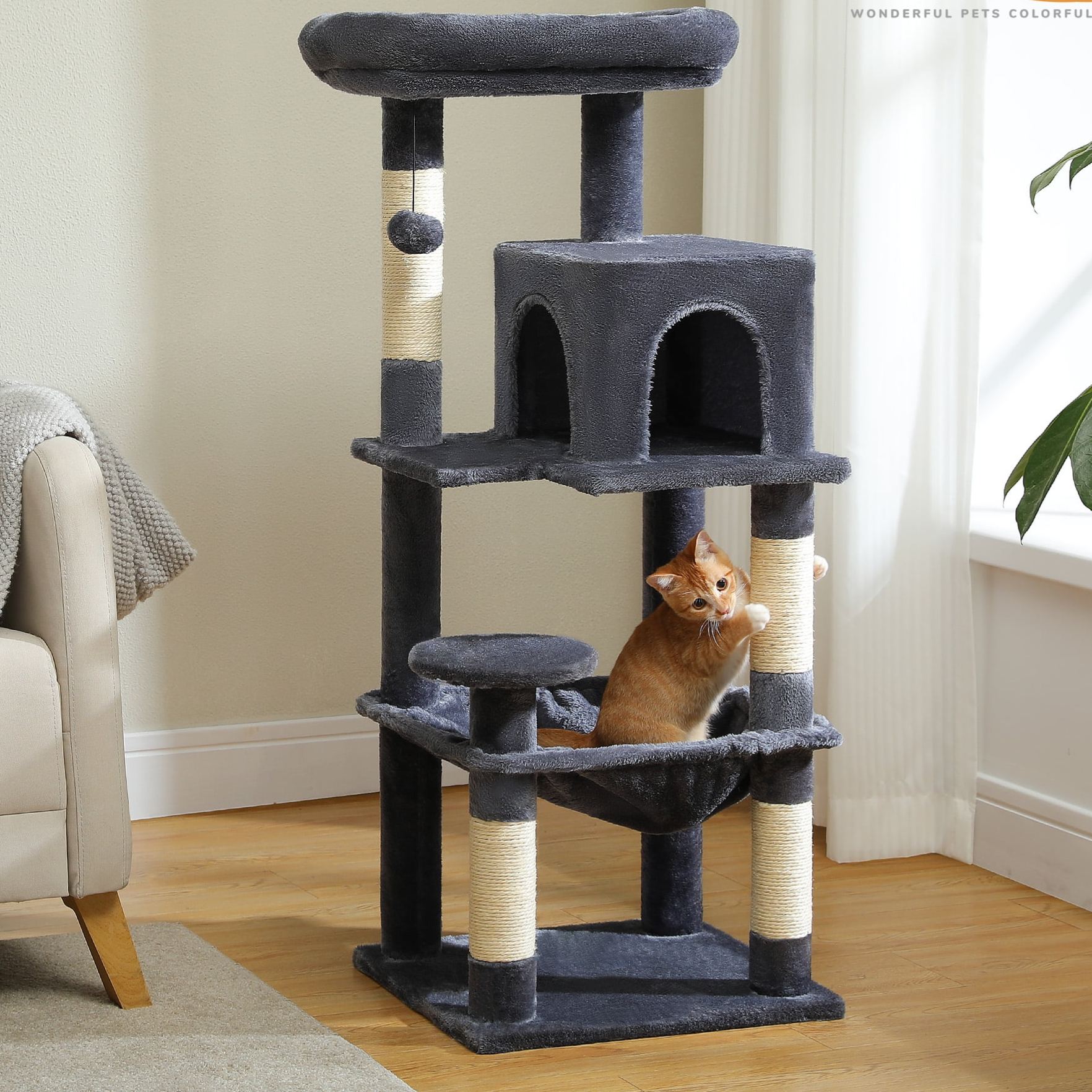 Cat Tree for Large Cats 56"Tall Cat Tower Condo with Scratching Post for Indoor Cats