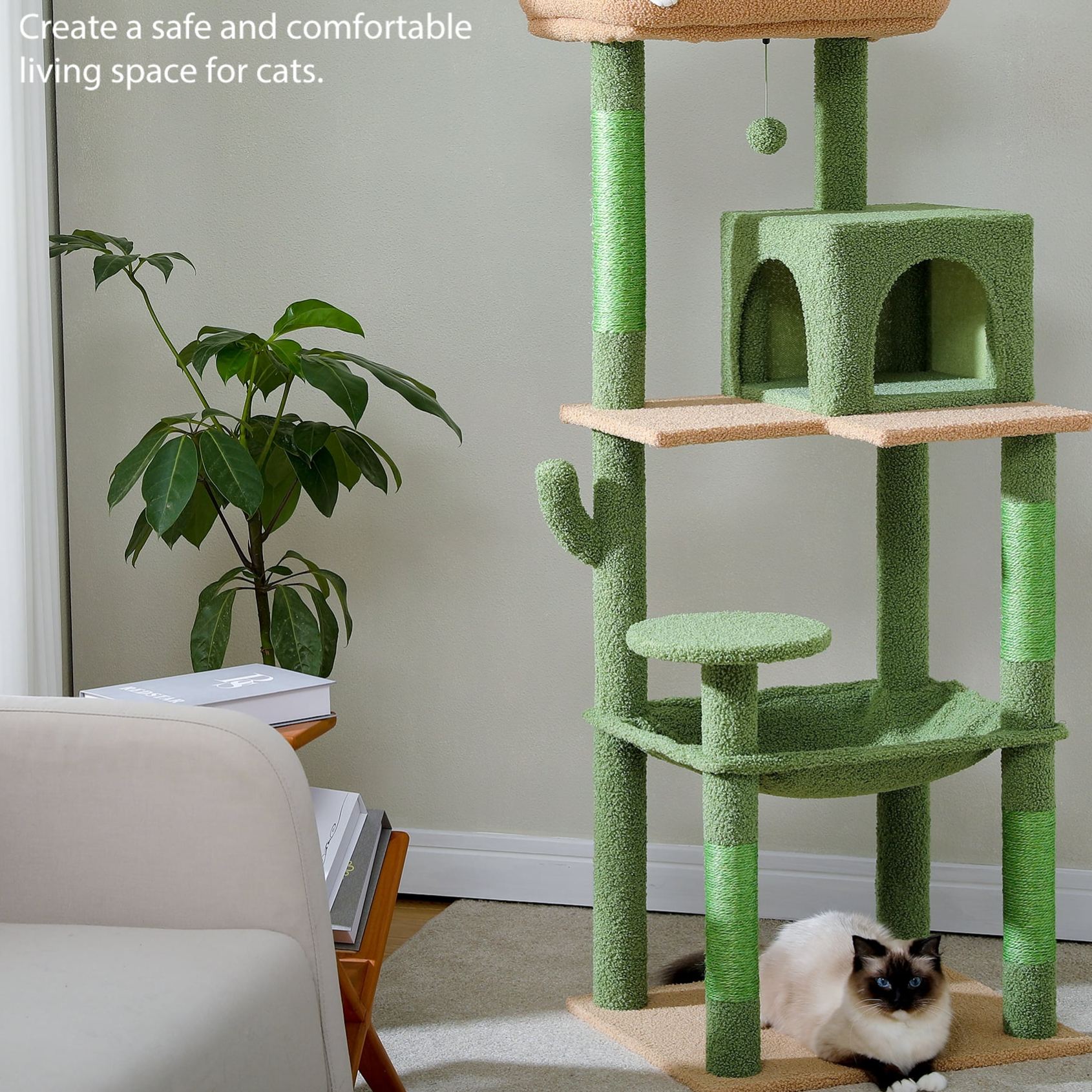 Cat Tree for Large Cats 56"Tall Cat Tower Condo with Scratching Post for Indoor Cats
