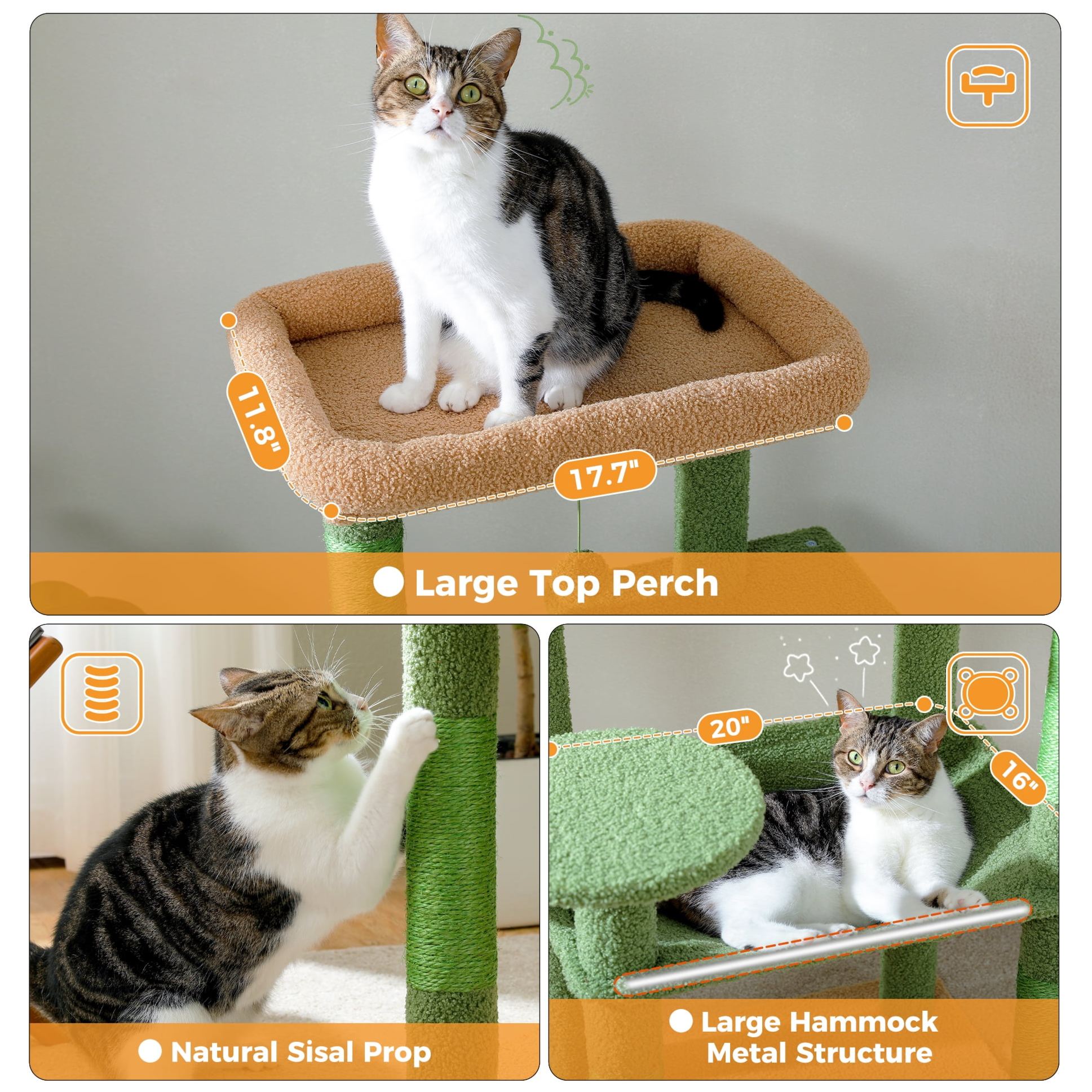 Cat Tree for Large Cats 56"Tall Cat Tower Condo with Scratching Post for Indoor Cats