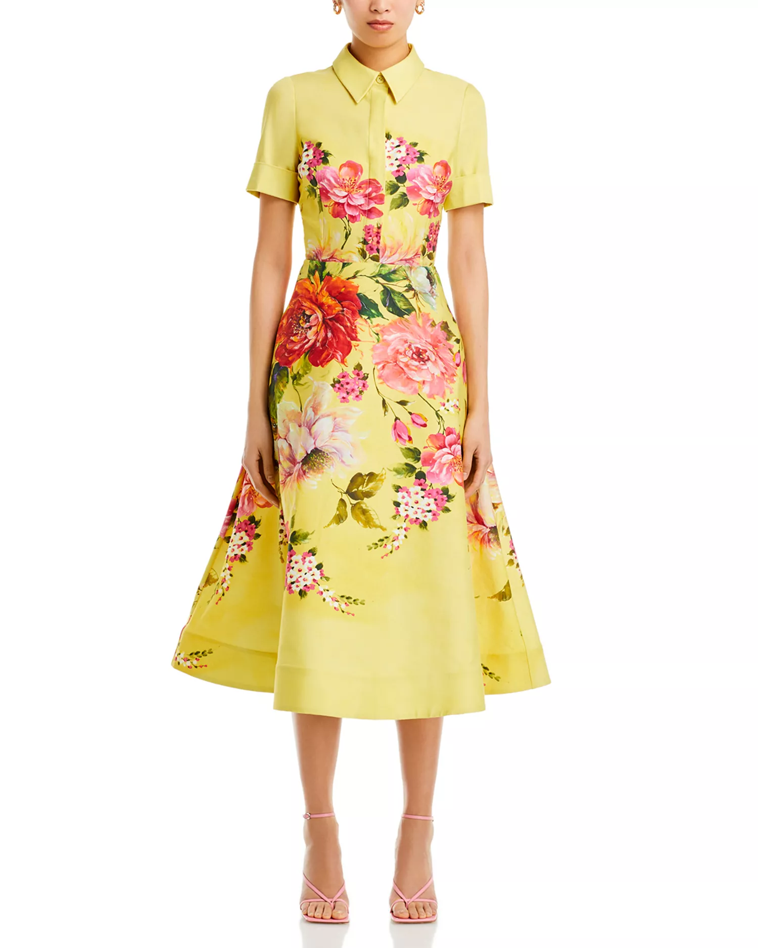 Bold Floral Print Shirt Midi Dress