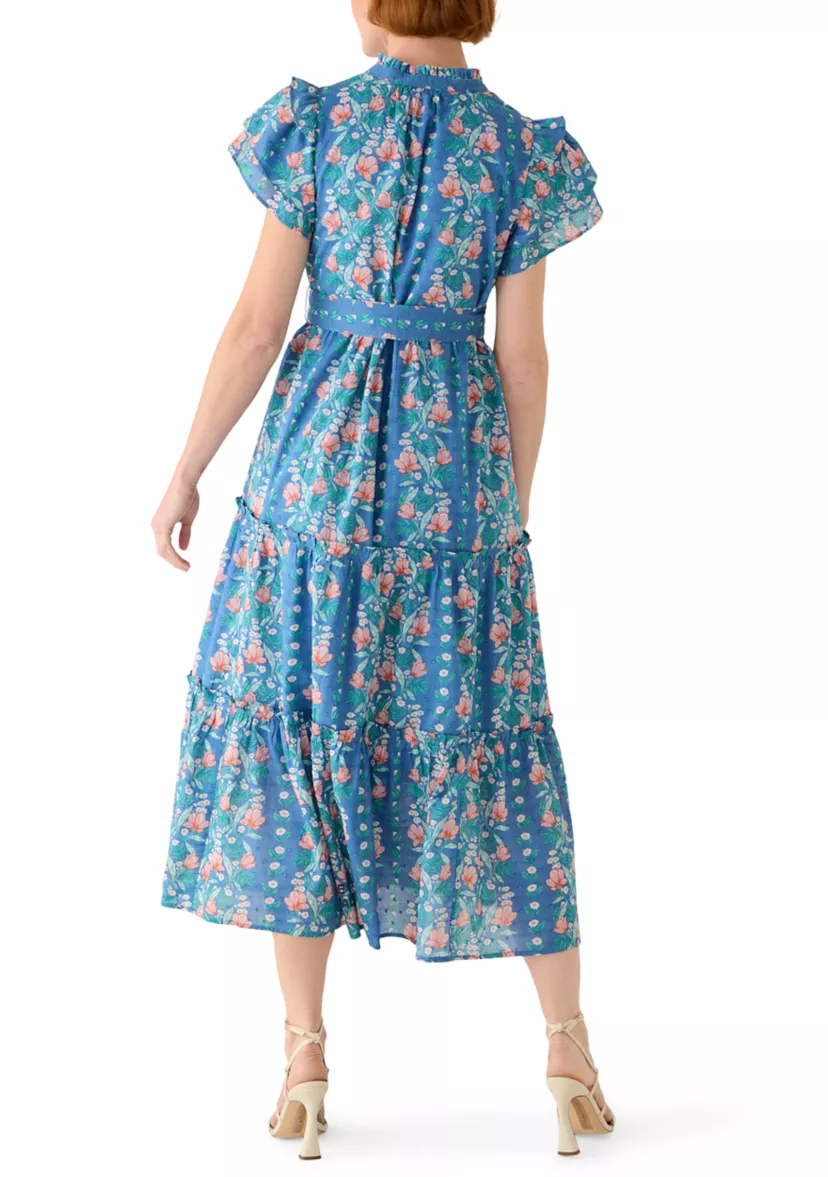 Women's Floral Belted Midi Dress