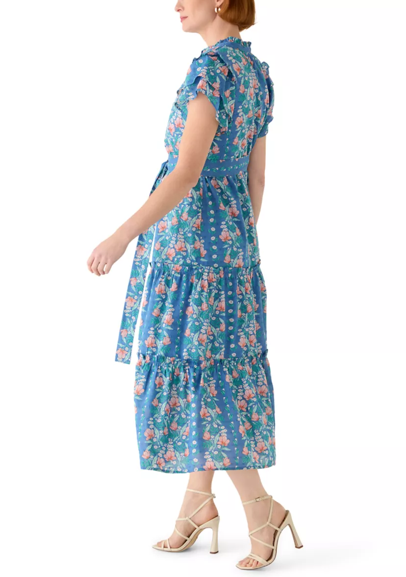 Women's Floral Belted Midi Dress