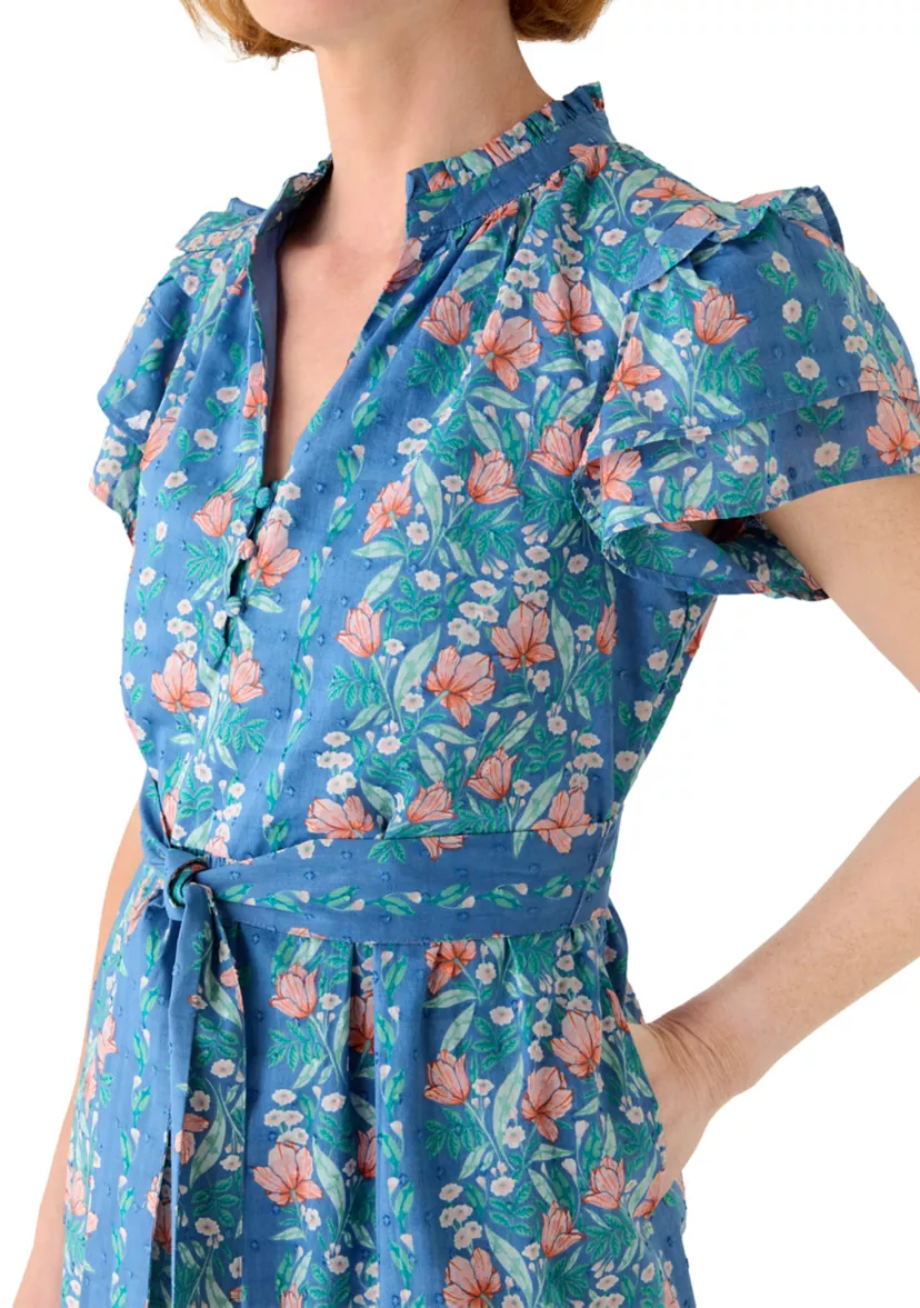 Women's Floral Belted Midi Dress